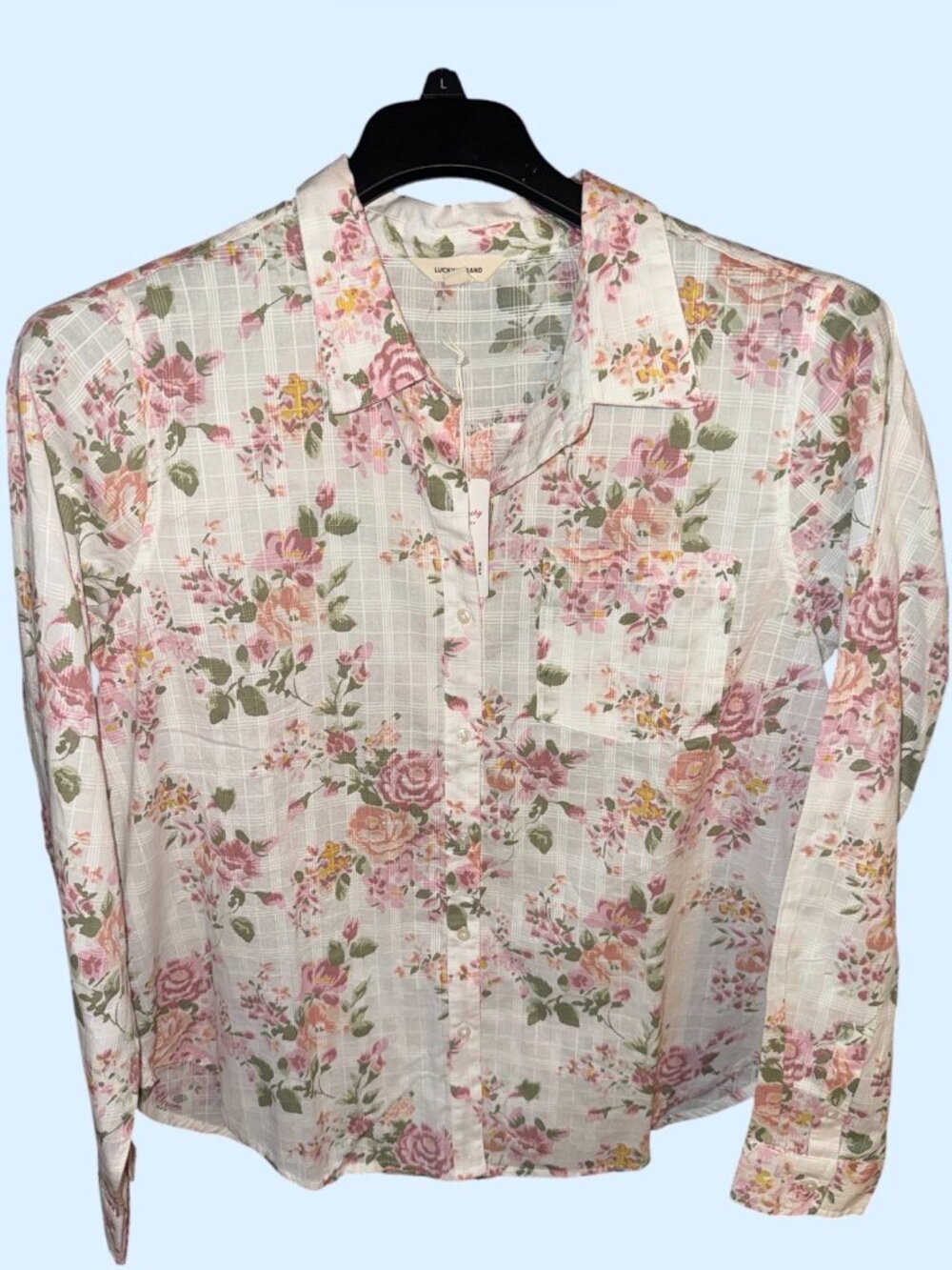 Lucky Brand Women's L Long Sleeve Button Down Floral Collar Top NWT